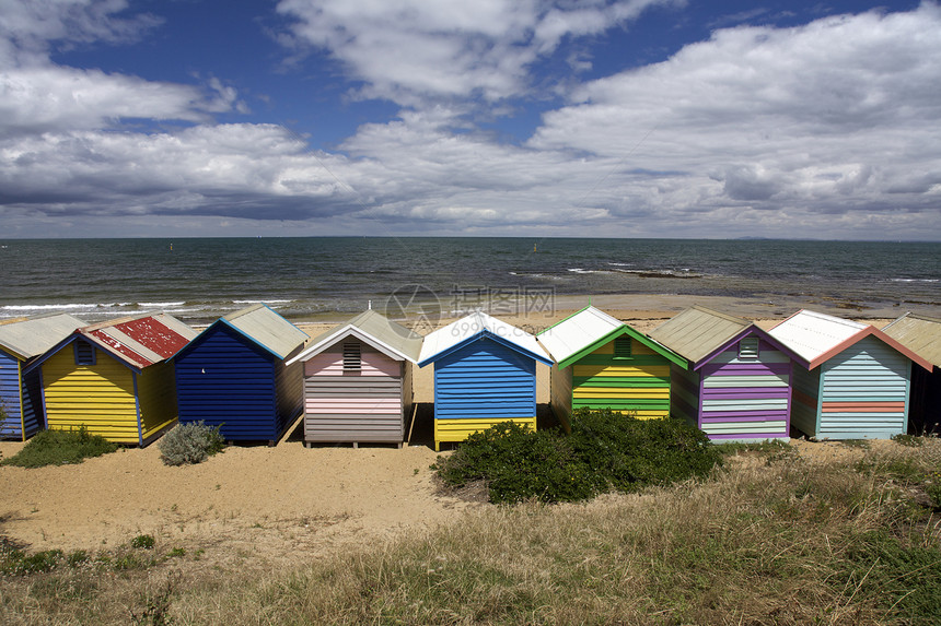 澳大利亚富彩多彩的海滩棚图片
