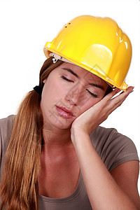 打个盹儿累工建筑工人睡眠工作建造职业牙科盹儿训练工人女性帽子背景