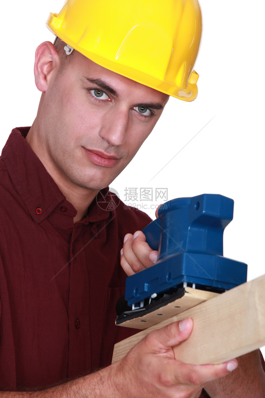 人与电线搭配者机器木材工具男人控制板木制品头盔职业加工木头图片
