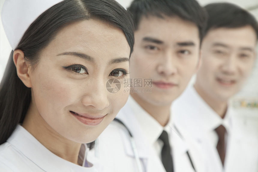 卫生工作人员站成一排 中国  缝合长发摄影领带药品微笑人脸医生黑发医护人员头肩图片