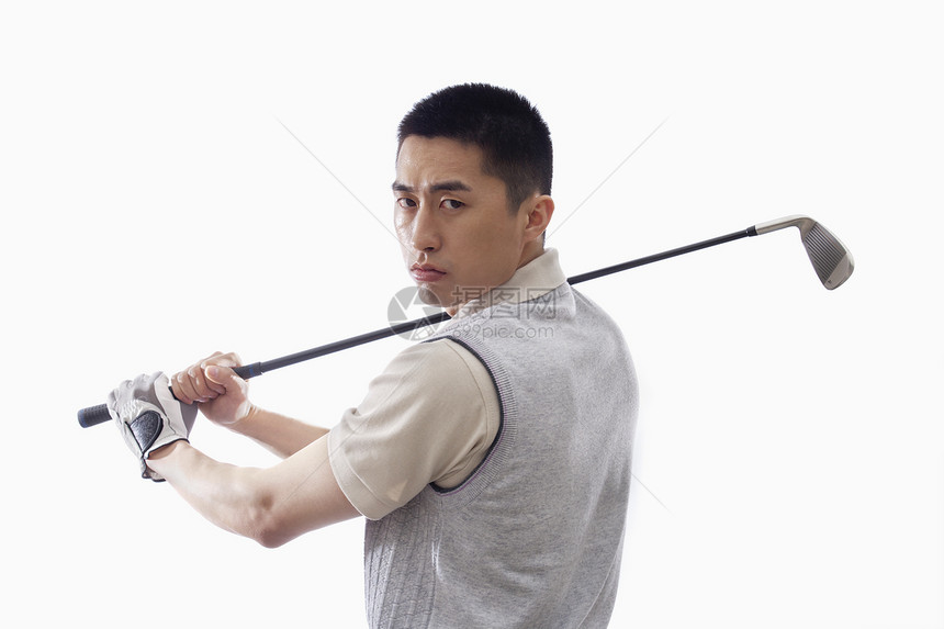 Golfer 高尔夫的肖像运动员休闲竞技体育手套个性短发摄影棕色收腰图片