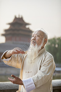 太液池高级练习者太池太极拳胡子服装禅意活动运动休闲手势公园头发背景