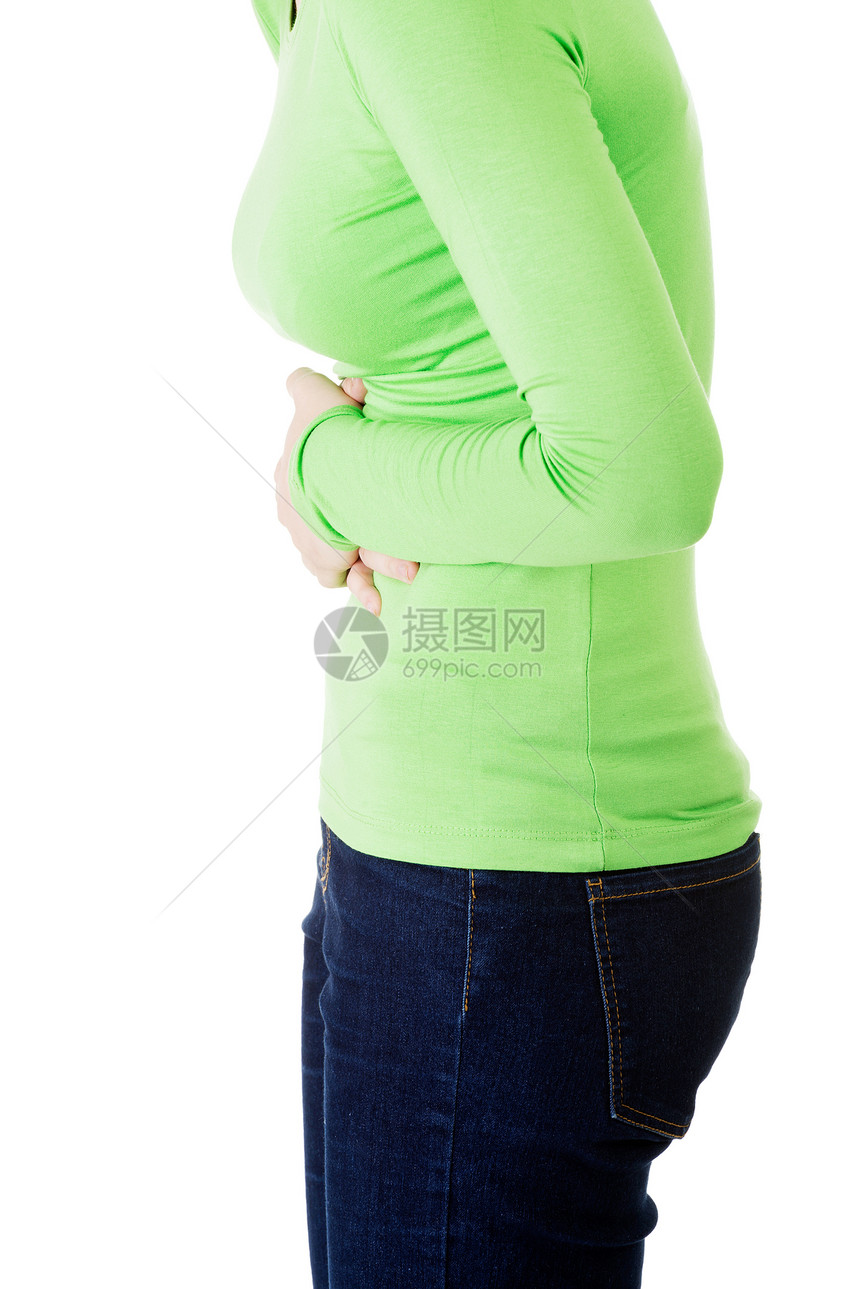 有胃病的年轻女性腹部成人地面经期药品女孩压力痛苦疾病腹痛图片