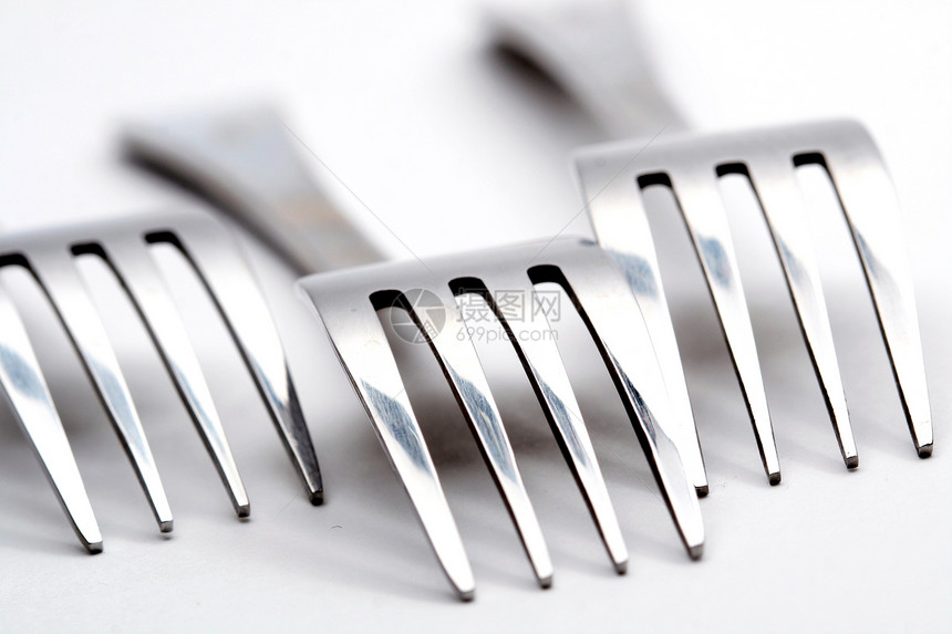 叉色调餐厅烹饪用餐银器宏观圆形金属功能白色图片