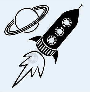 火箭船和地球翻土符号插画