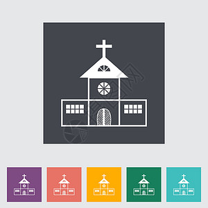 图米奥教堂教会单一平面图标建筑学宗教插图尖顶艺术崇拜乡村建筑教堂红色插画