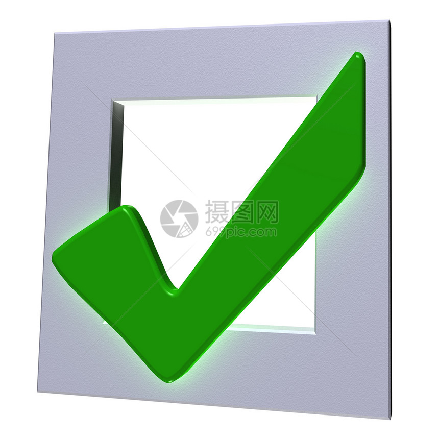 绿色复选框标记 3D插图商业白色解决方案渲染框架正方形图片
