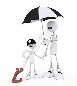 雨伞骨架3D小男孩和孩子在雨中背景