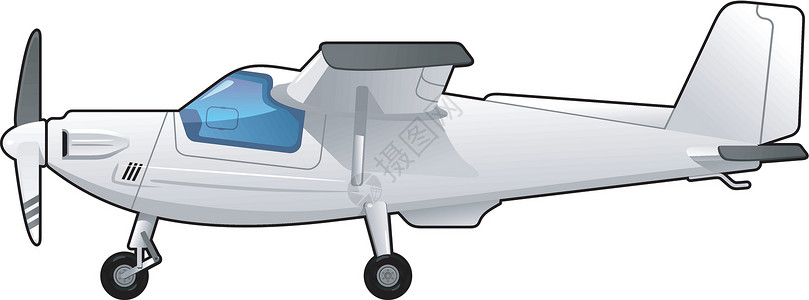 白色小飞机私人飞机螺旋桨工艺白色喷射航空民间飞行单翼草图航空学插画