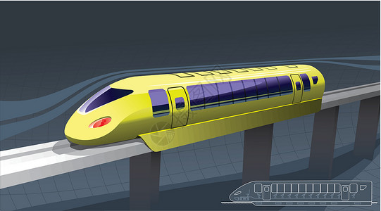 磁悬浮快速火车艺术交通艺术品民众单轨电子运输机车乘客旅行插画