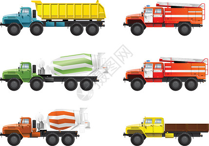 卡车小费运输搅拌车橙子插图货车混合钻机搅拌机垃圾车背景图片