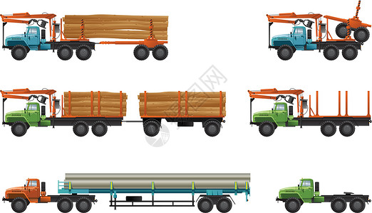卡车木材牵引插图拖拉机白色汽车原动机起重机文章车皮插画
