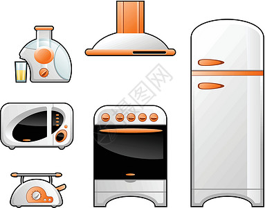 家用烤面包机家用物品微波煤气炉插图榨汁机白色冰箱炊具卡通片商品厨房插画