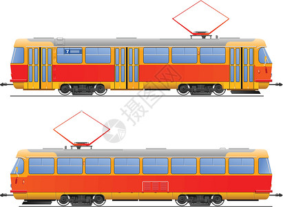 铁轨运输城市红色插图街道乘用车橙子交通铁路卡通片背景图片