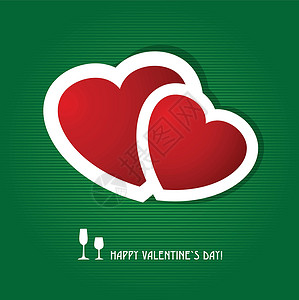 两颗红心在深绿色背景上 情人节卡片浪漫装饰风格婚姻玻璃条纹邀请函打印插图创造力背景图片