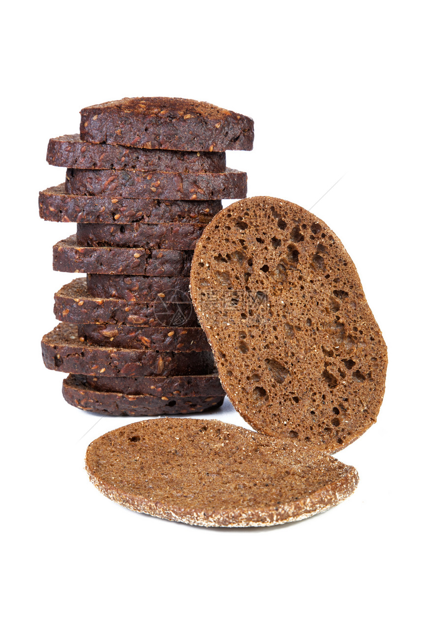 两堆白底的黑面包 以白色背景隔离小麦包子早餐粮食种子文化脆皮面粉谷物小路图片