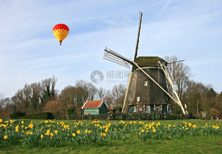 荷兰农村的风力车天空历史地标铣削航班照片天线力量建筑学活力图片