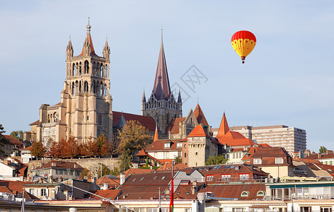 瑞士西部洛桑市地貌 瑞士以西空气气球国家城堡教会博物馆玻璃天线旅行新教背景图片