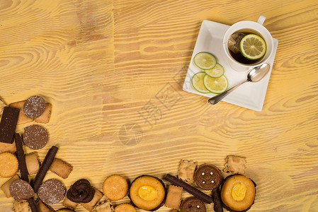 茶饼干时间菜单食物模板水平视角乡村杯子桌子静物背景图片