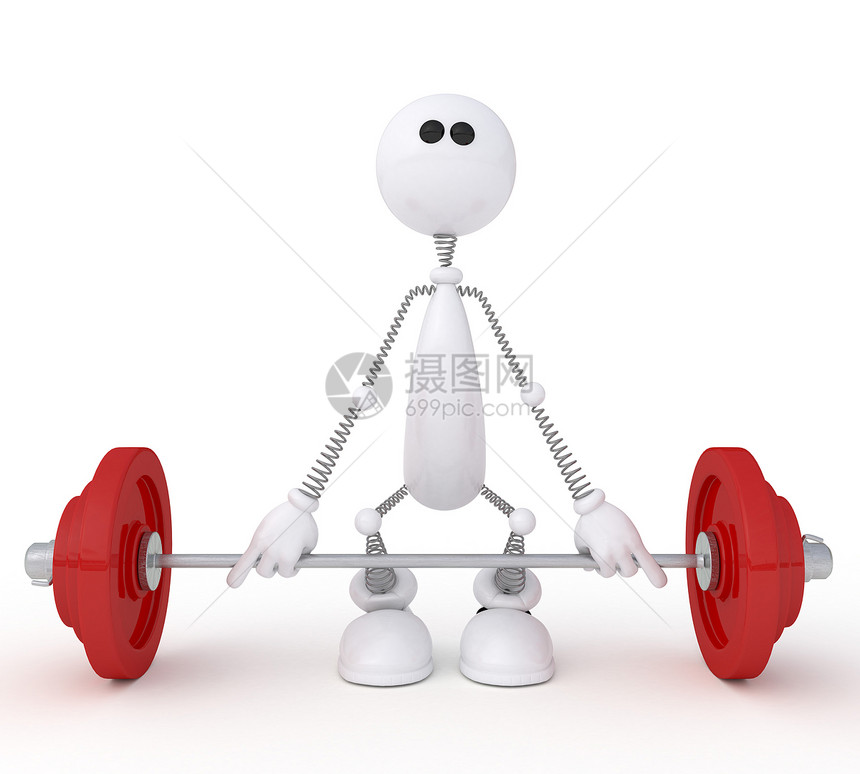 3D小个子拿着酒吧的人重量运动力量体操插图健美运动员运动机卡通片竞赛图片