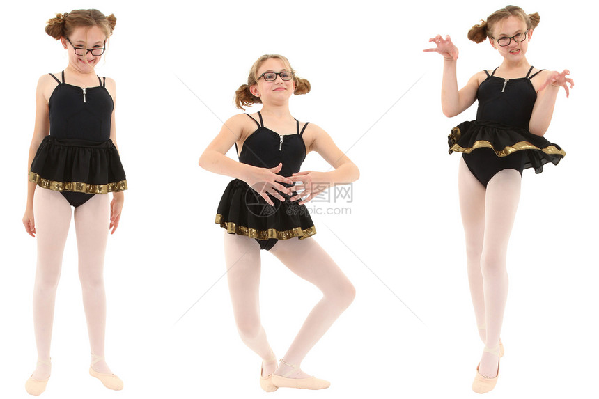 三个姿势的怪胎芭蕾舞女郎 滑倒在白线上图片