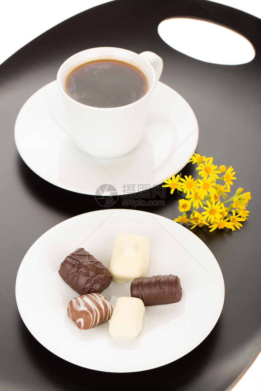 巧克力和咖啡美食奢华餐饮小吃吃饭陶瓷杯子香气养分盘子图片