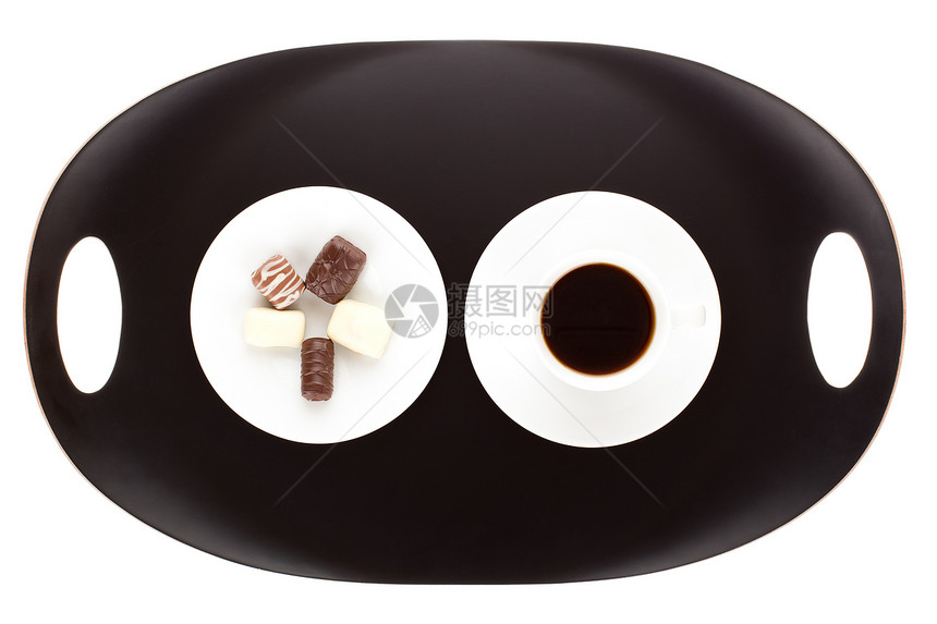 巧克力和咖啡吃饭盘子咖啡店小吃甜点芳香糖果陶瓷饮料香气图片