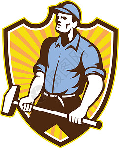 工人钢铁大锤格瑞斯特雷特罗锤子工业零售商插图主义者男性男人工会贸易工具背景图片
