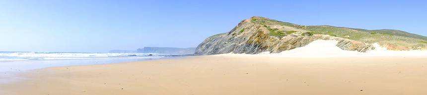 葡萄牙的全景海浪雕像石头海藻海滩河谷岩石图片