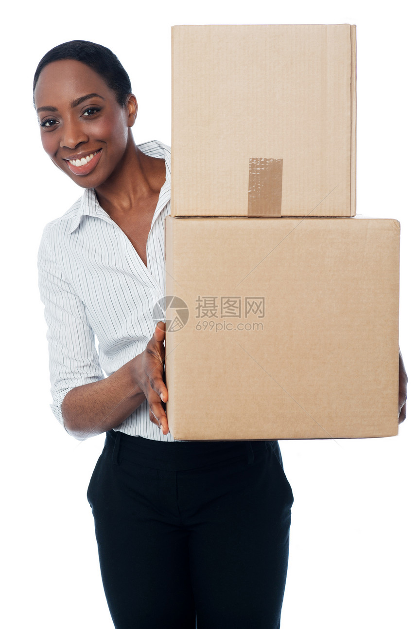 持有纸板盒的妇女纸板公司中年纸箱微笑顾问工作雇主职业企业家图片