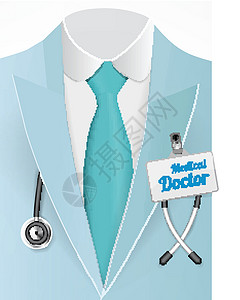 蓝色外套的男人紧贴医生实验室的蓝色大衣夹克医院乐器从业者工作科学卫生专家医师考试插画