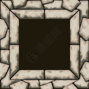 黑色石头鹅卵石石头无缝图案的矩形框插画