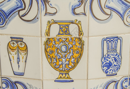 瓷砖 塔拉维拉陶器陶瓷片绘画水平古董作品女王工作高清图片