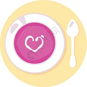 勺子米在橙圆背景上孤立的粉红爱汤插画