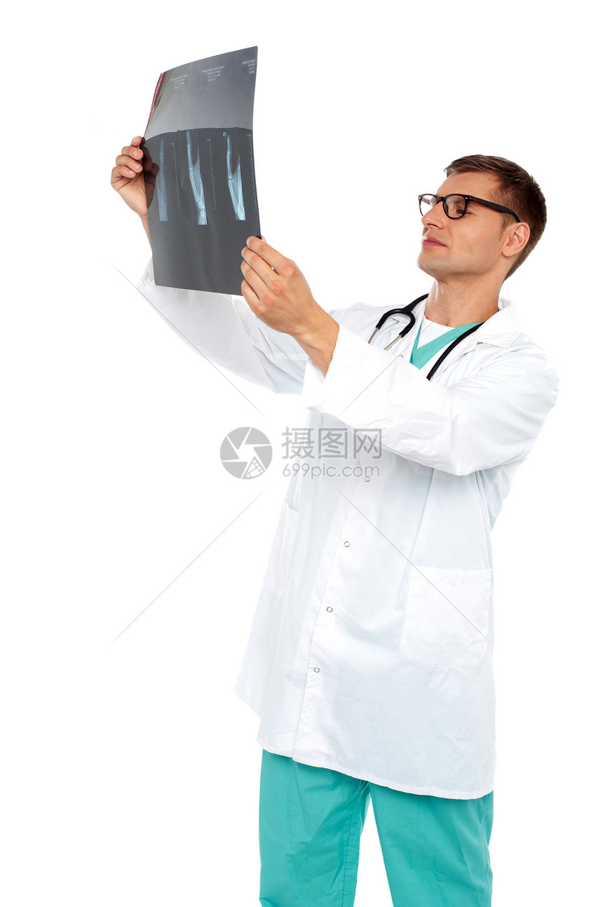 男性外科医生持有X射线眼镜工作保健药物男人处方微笑报告医师审查图片