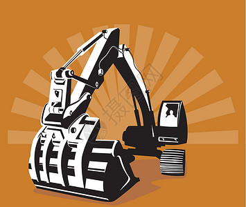 Digger 挖土机雷托机器机械挖掘机插图艺术品背景图片