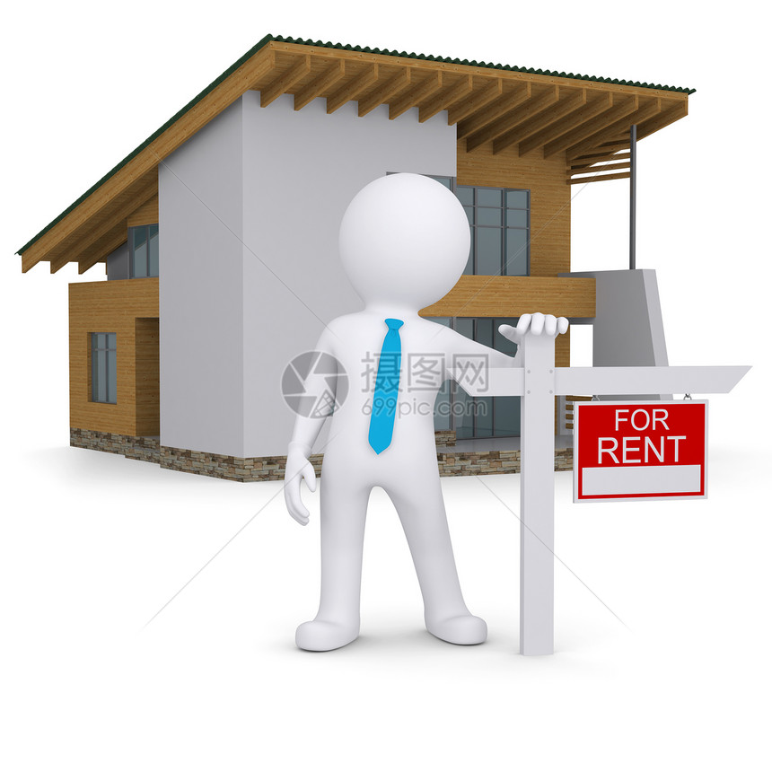 白白3人和小房子 签租约木偶市场零售数字房子建筑公寓木头财产房东图片