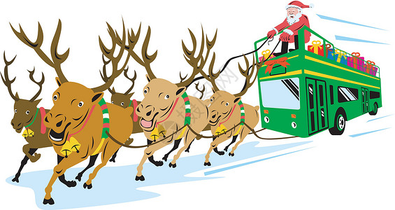 圣诞老人驾驶公共汽车男人插图祖父驯鹿艺术品雪橇男性背景图片