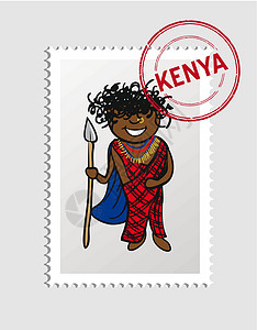 斯堪的纳维亚语叉肯尼亚的卡通人物邮政邮票插画