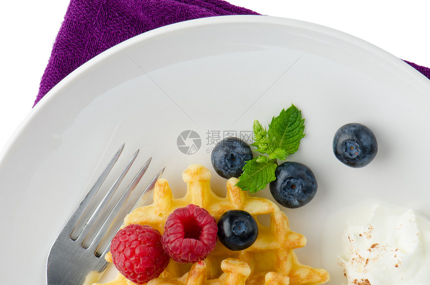 比利时华饼早餐美食薄荷蛋糕环境浆果奶油食物糖浆水果图片