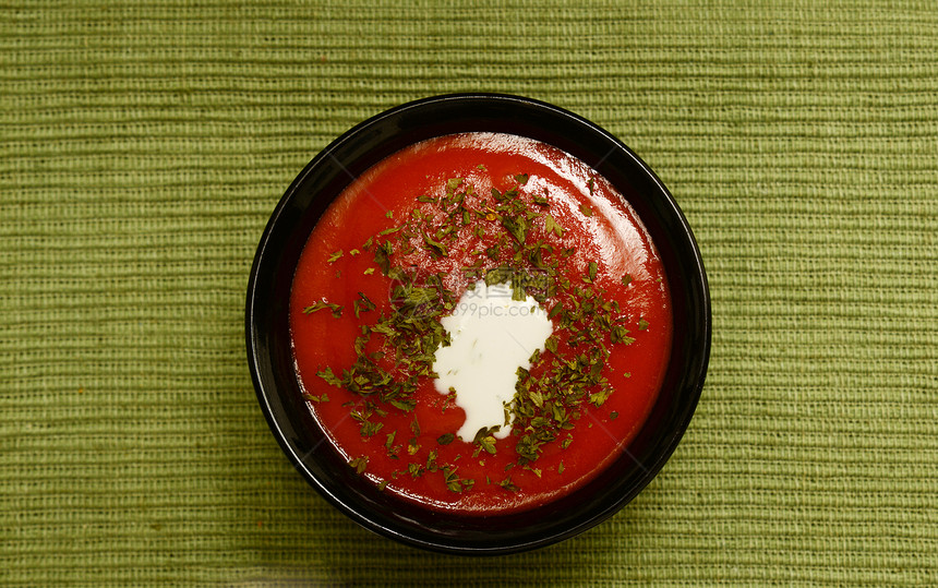 番茄汤碗午餐奶油绿色背景食物美食美味奶油状乡村图片