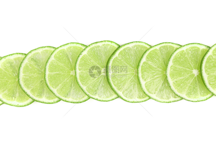 在白色背景上被切除的石灰片水果框架正方形绿色食物图片