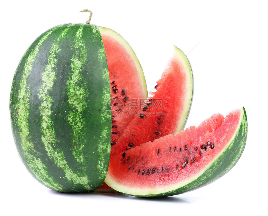 大成熟西瓜和切片白色红色营养水果食物西瓜饮食美食图片