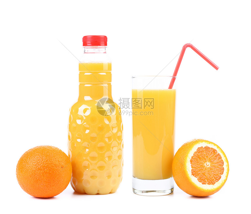 橙汁和切片水果树叶瓶子宏观果汁甜点橘子饮食食物饮料图片