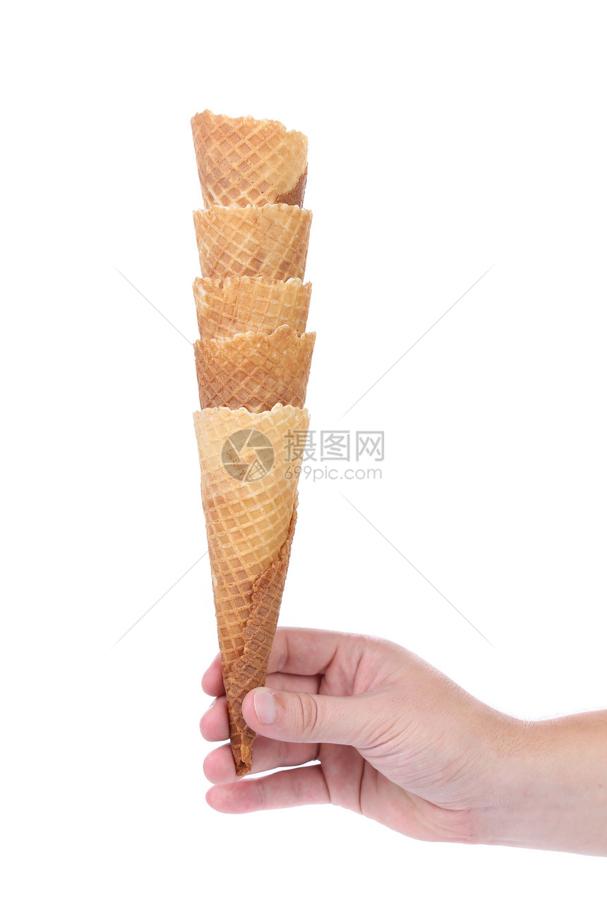 冰淇淋时手握着面包杯的柱子圣代敷料短号肥胖牛奶甜点晶圆生日食物美食图片