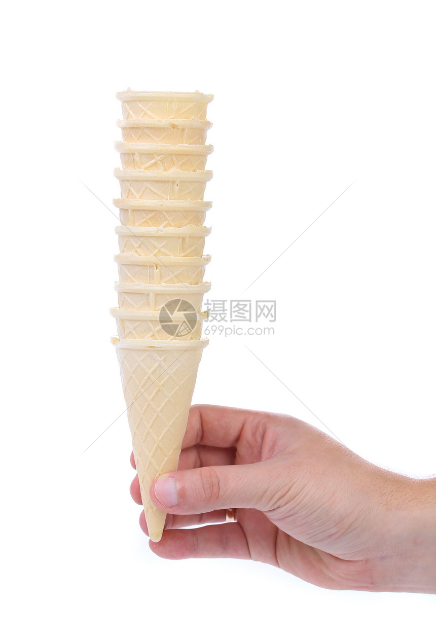 握着冰淇淋甜筒的手杆牛奶小吃美食晶圆圣代发射奶油香草甜点尖叫图片