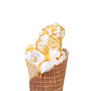 软质服务冰淇淋 加焦糖奶油锥体软膏配料奶制品漩涡味道服务冻结香草背景图片