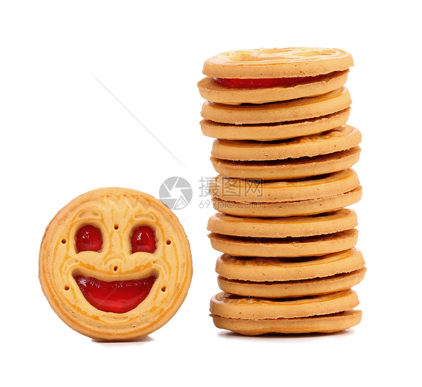 微笑饼干的堆叠符号小吃幸福表情喜悦食物孩子们甜点诱惑眼睛图片