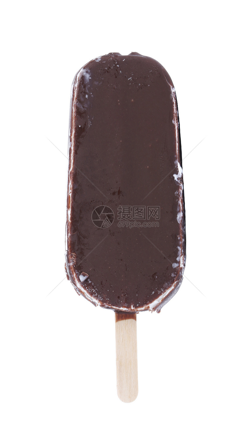 一根巧克力香草冰淇淋加在棍子上涂层糖霜塞子食物甜点部分调味品工业奶油白色图片