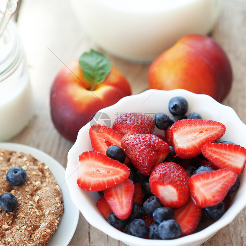 水果和牛奶小吃养分桌子正方形午餐杯子营养产品国家农场图片